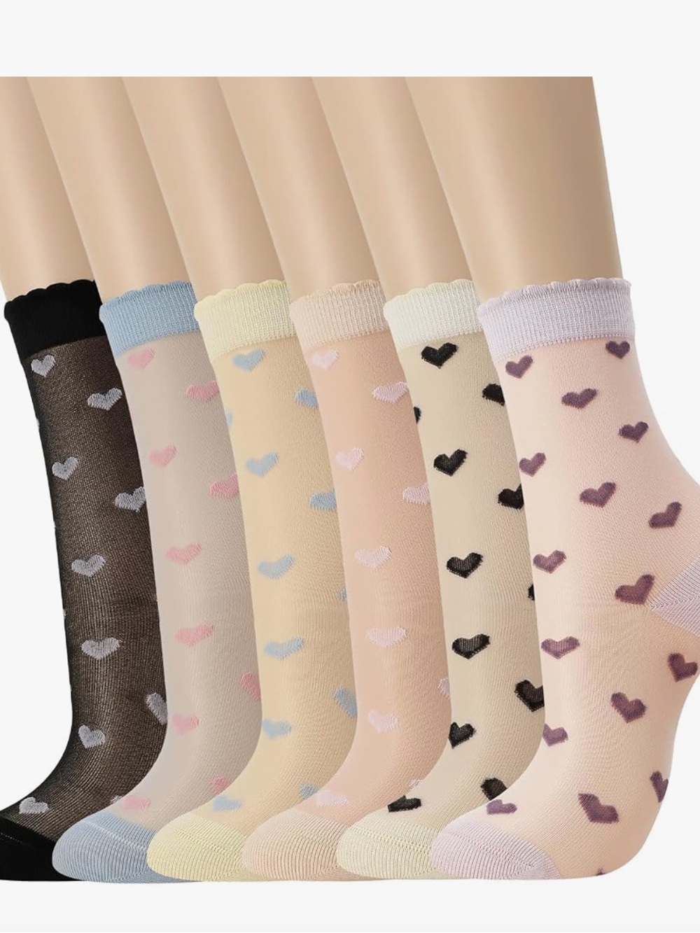 Rainbow pastel heart ballet corset ankle socks Lolita dollbaby girl sheer mesh